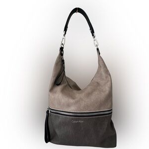 Y2K Calvin Klein Two-Tone Hobo Shoulder Bag  Black & Gray  Silver Zipper Detail